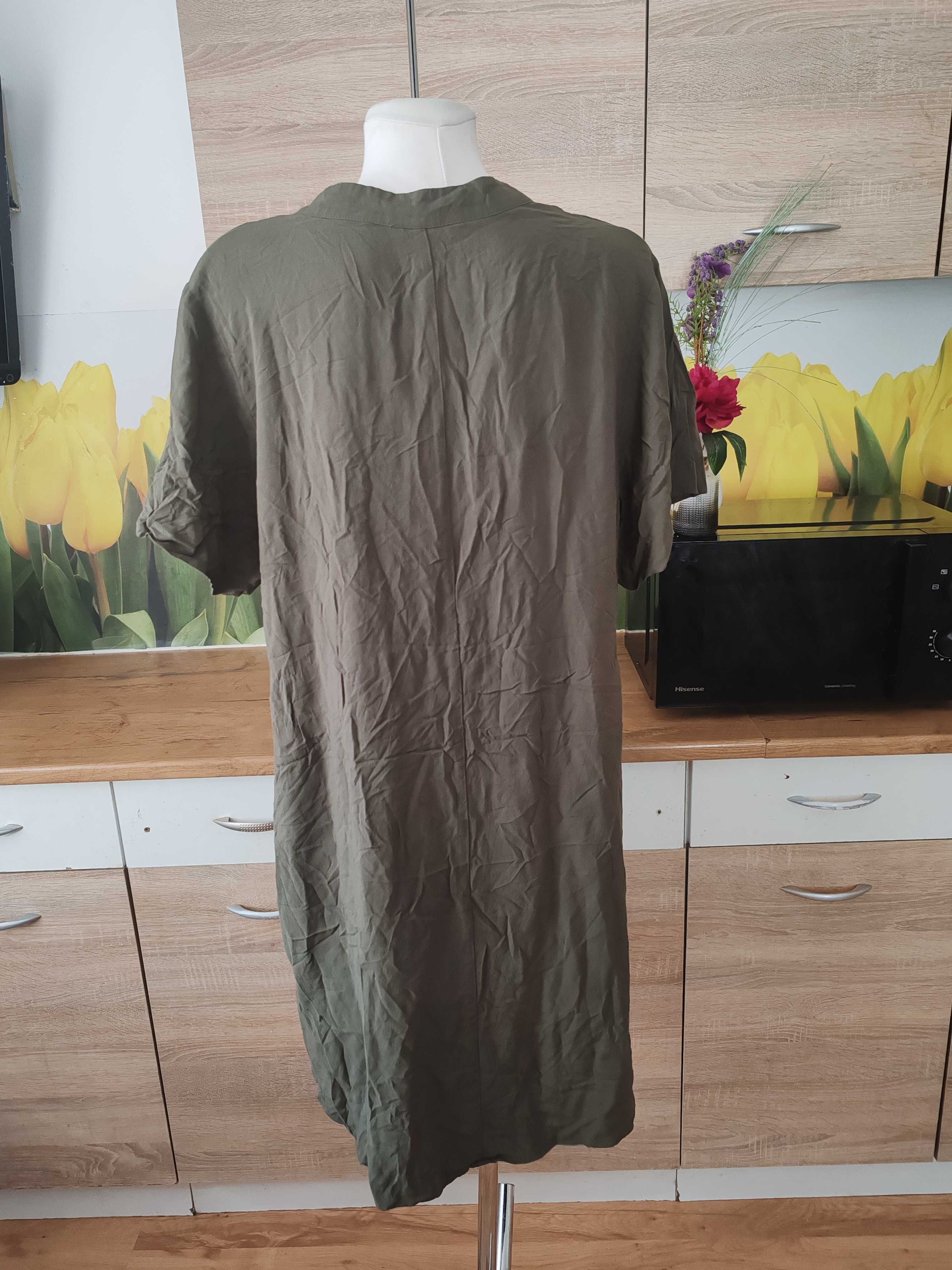 Wygodna sukienka khaki H&M rozmiar ok 46/48 wiskoza