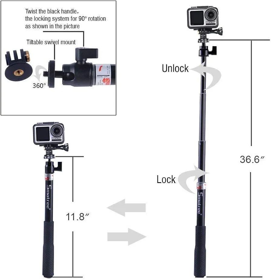 Smatree SmaPole Q3 drążek teleskopowy ze statywem do tel. GoPro 90cm