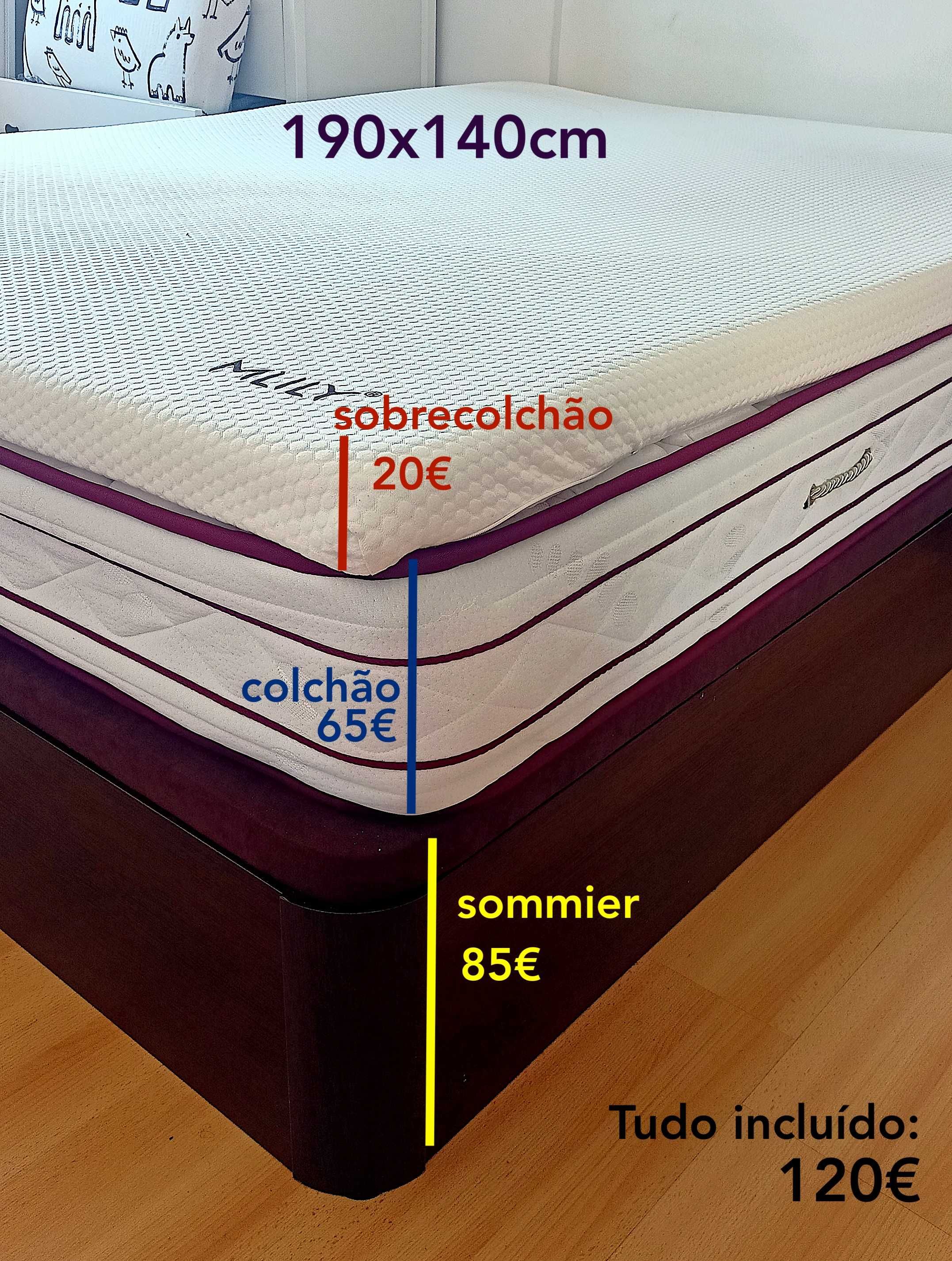 Cama Completa: Sommier + Colchão + Sobrecolchão