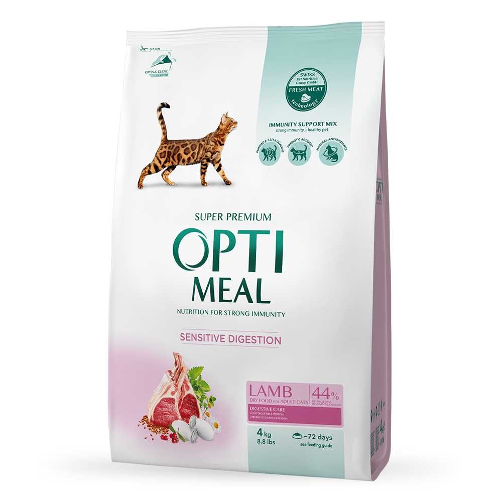 Корм для котов OptiMeal Оптимил Lamb Sensitive с ягненком 4 кг
