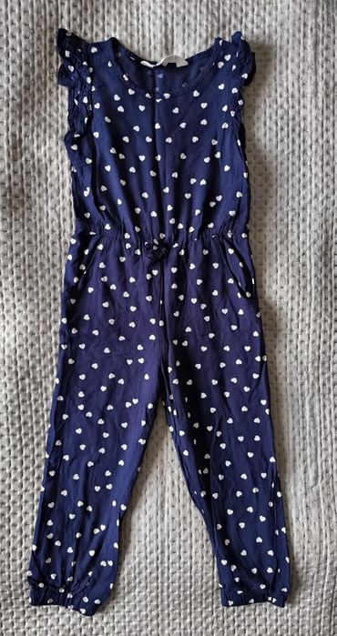 Kombinezon granatowy białe serca długie spodnie krótki rękaw H&M r. 10
