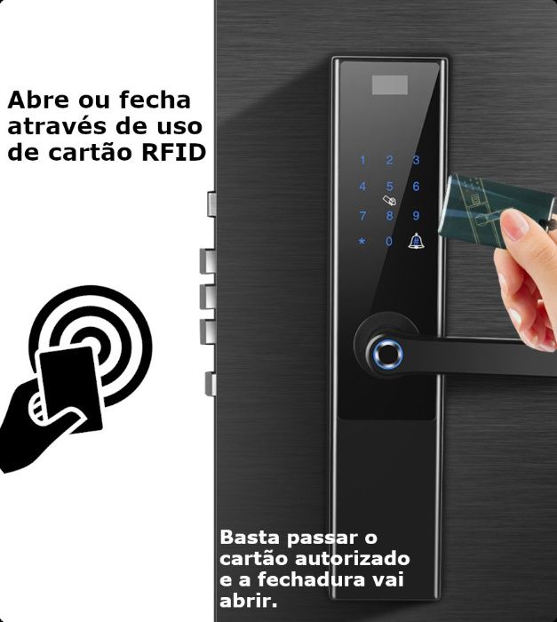 fechadura inteligente biometrica APP telemovel cartão RFID teclado