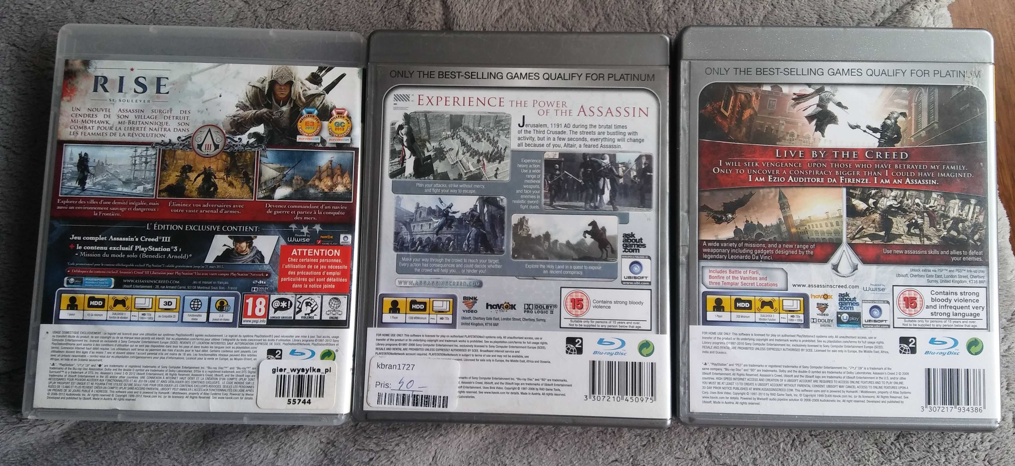 Assassins Creed 1, 2 i 3 Trzy gry na PS3