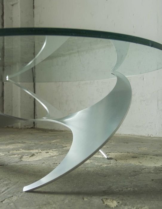 Designerski stolik kawowy szklany metalowy okrągły vintage