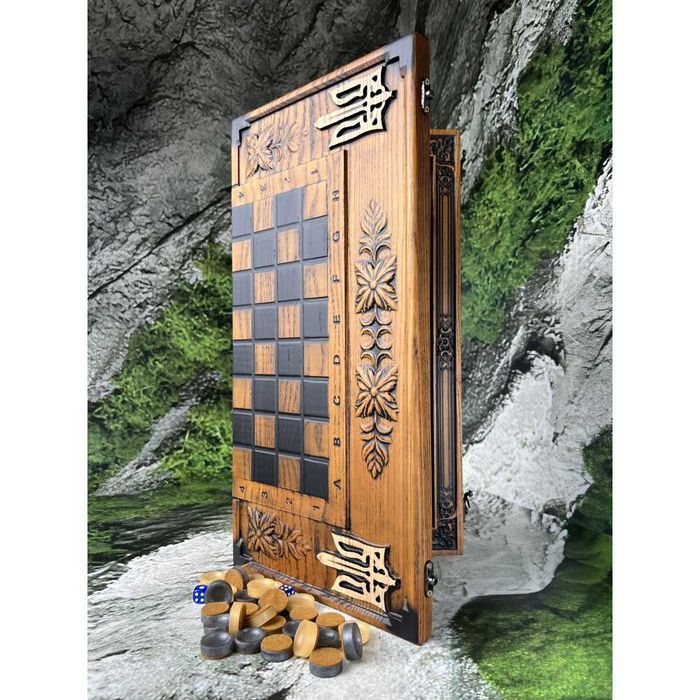 Шахи+нарди всередині, Тризуб України Нарди з шахами з дерева  2 в 1