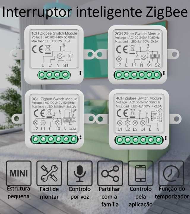 Interruptor / Tuya / ZigBee / 2 Canais / Controlo por voz e aplicação