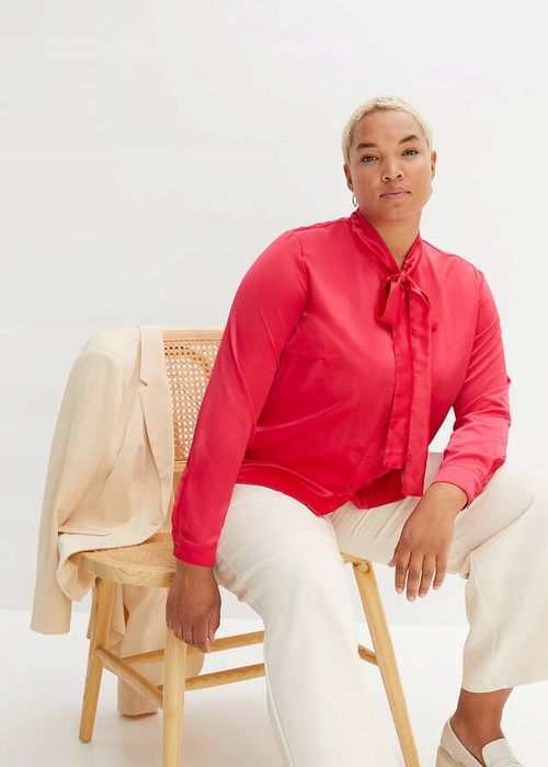 B.P.C czerwona bluzka satynowa koszulowa z krawatką 44.