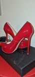 sapatos femininos, salto alto de couro vermelho