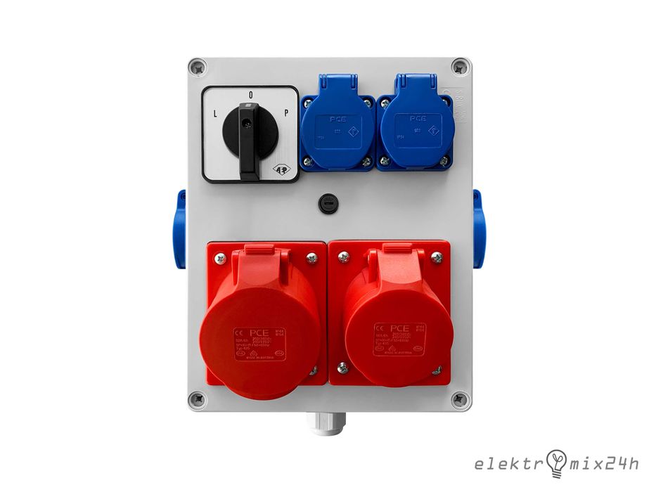 Rozdzielnica z wyłącznikiem L-0-P gniazda 4x16A 230V | 1x16/1x32A 400V