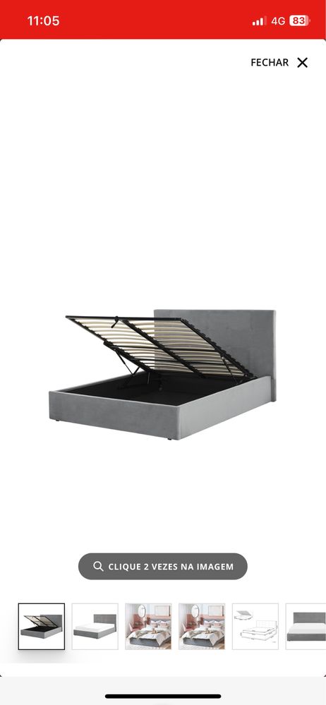 Cama Beliani Lorient Cinzento 140x200