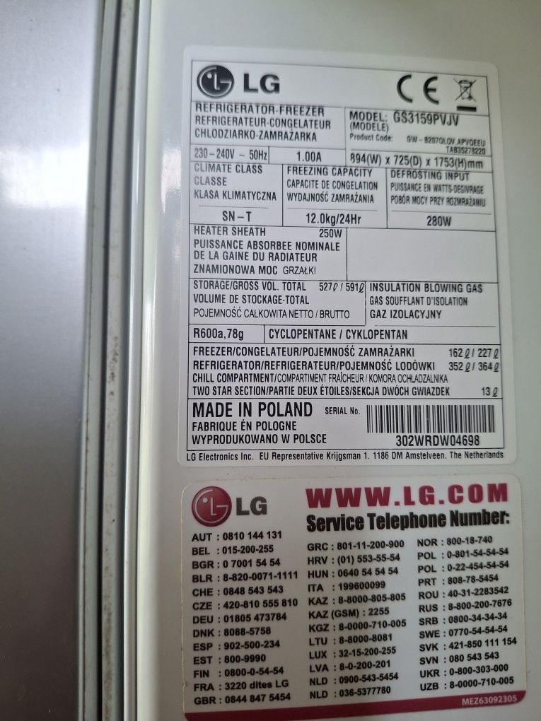Lodowka lg gs3159pvjv uszkodzona