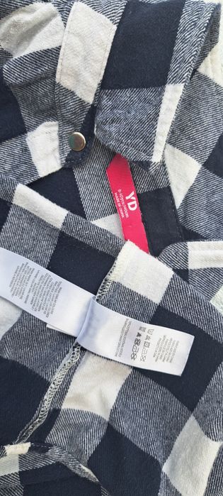 Koszula dziewczęca flanelowa w kratę 140cm biało czarna tunika
