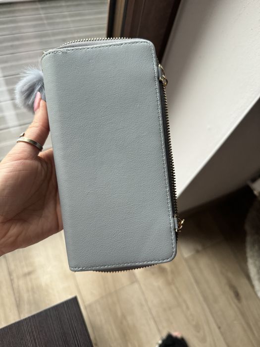 Portfel damski szary pudrowy róż ma telefon