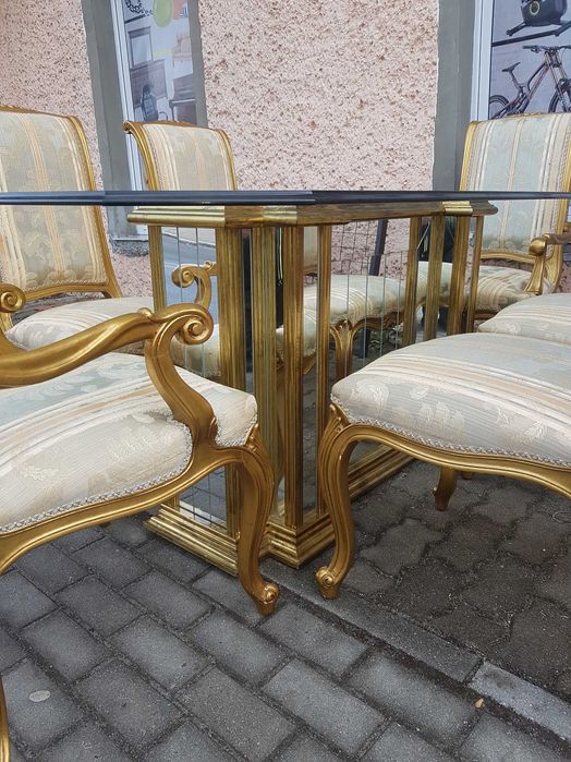 Stylowy barokowy zestaw stół z 6 krzesłami .