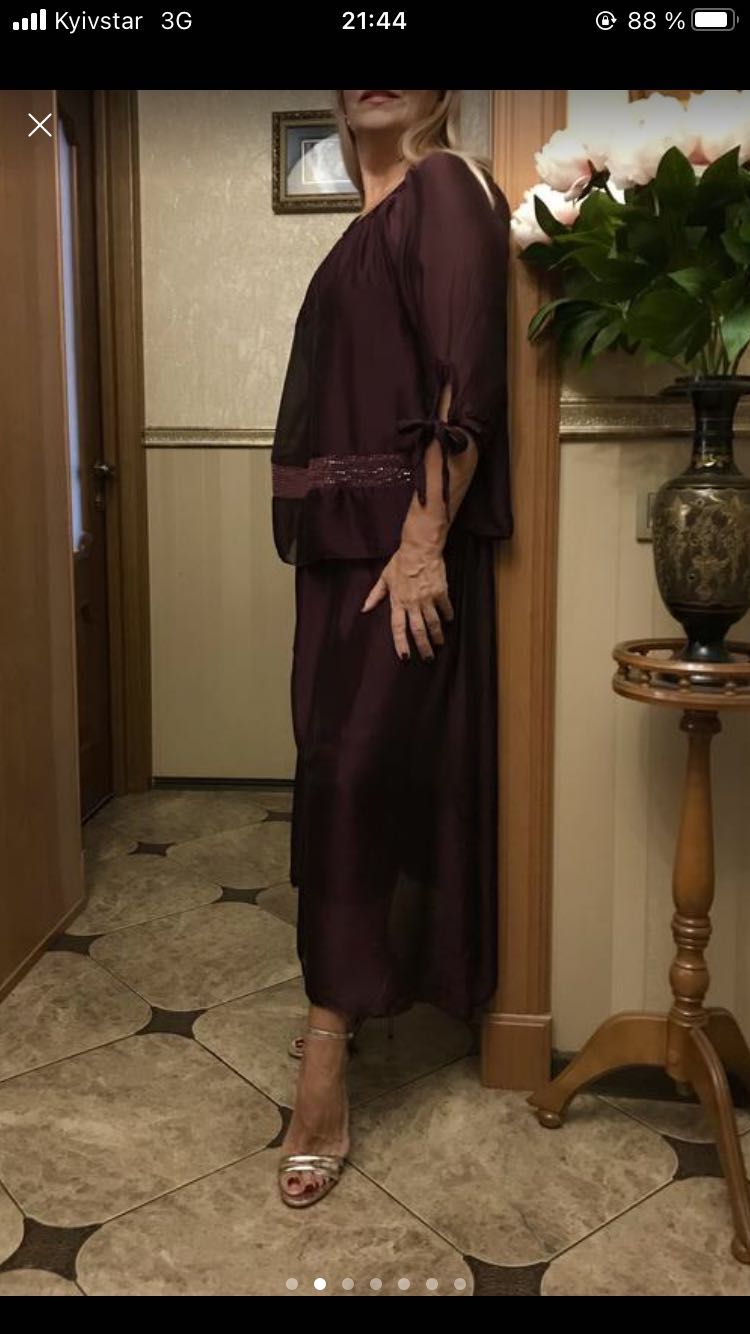Итальянское нарядное платье-костюм из натурального шёлка, 46-50