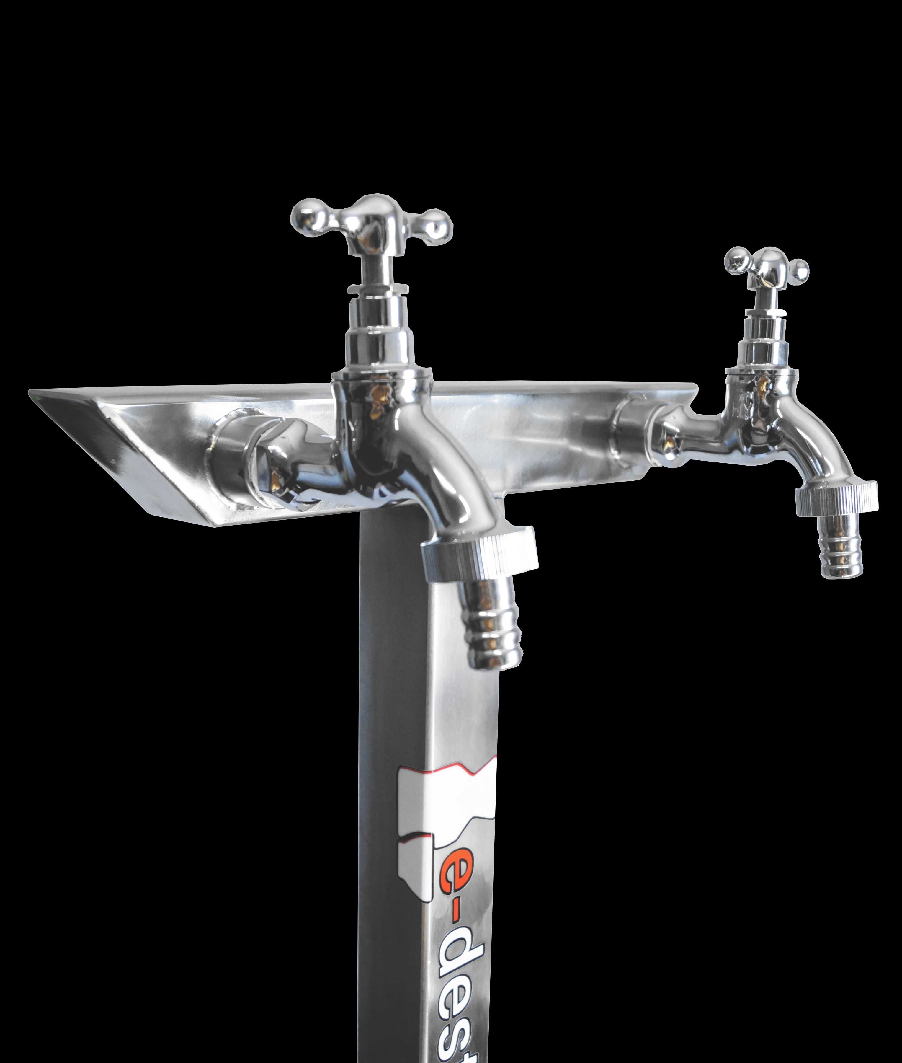 Hydrant Ogrodowy 70cm dwa krany INOX „Kwadrat skośny” dolny dopływ