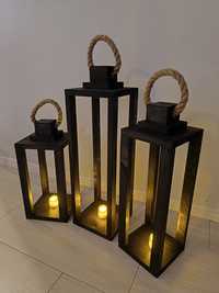 Lampiony drewniane , kolor czarny 60, 50, 40cm.