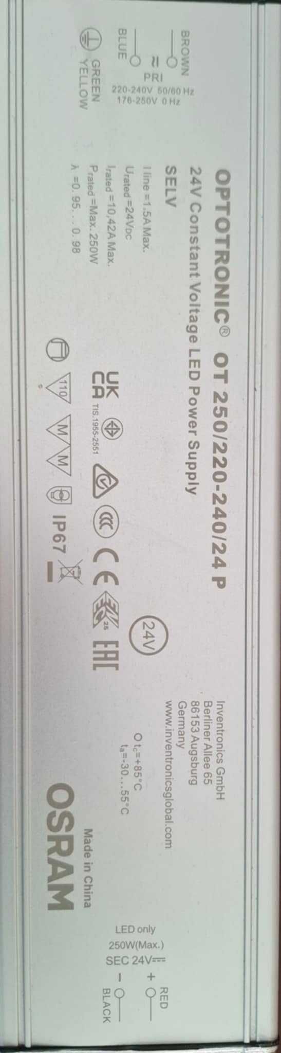 Zasilacz impulsowy OT 250/220-240/24 P