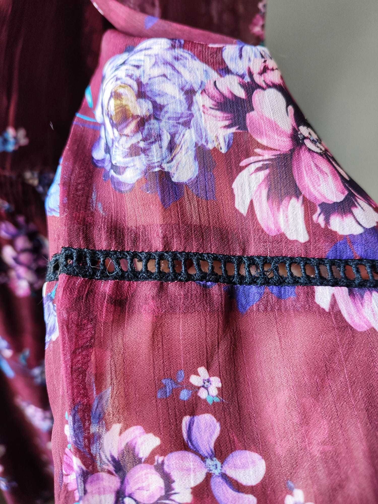Sukienka boho kwiaty bordo Mohito 34 XS