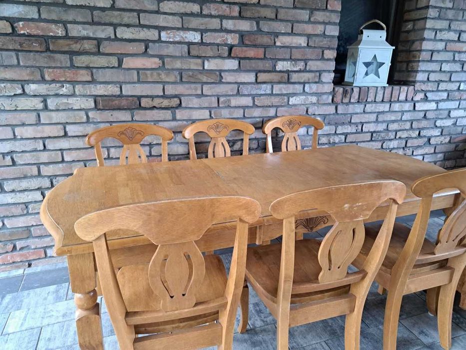 Stół dębowy 6 krzeseł drewniany masywny solidny stylowy