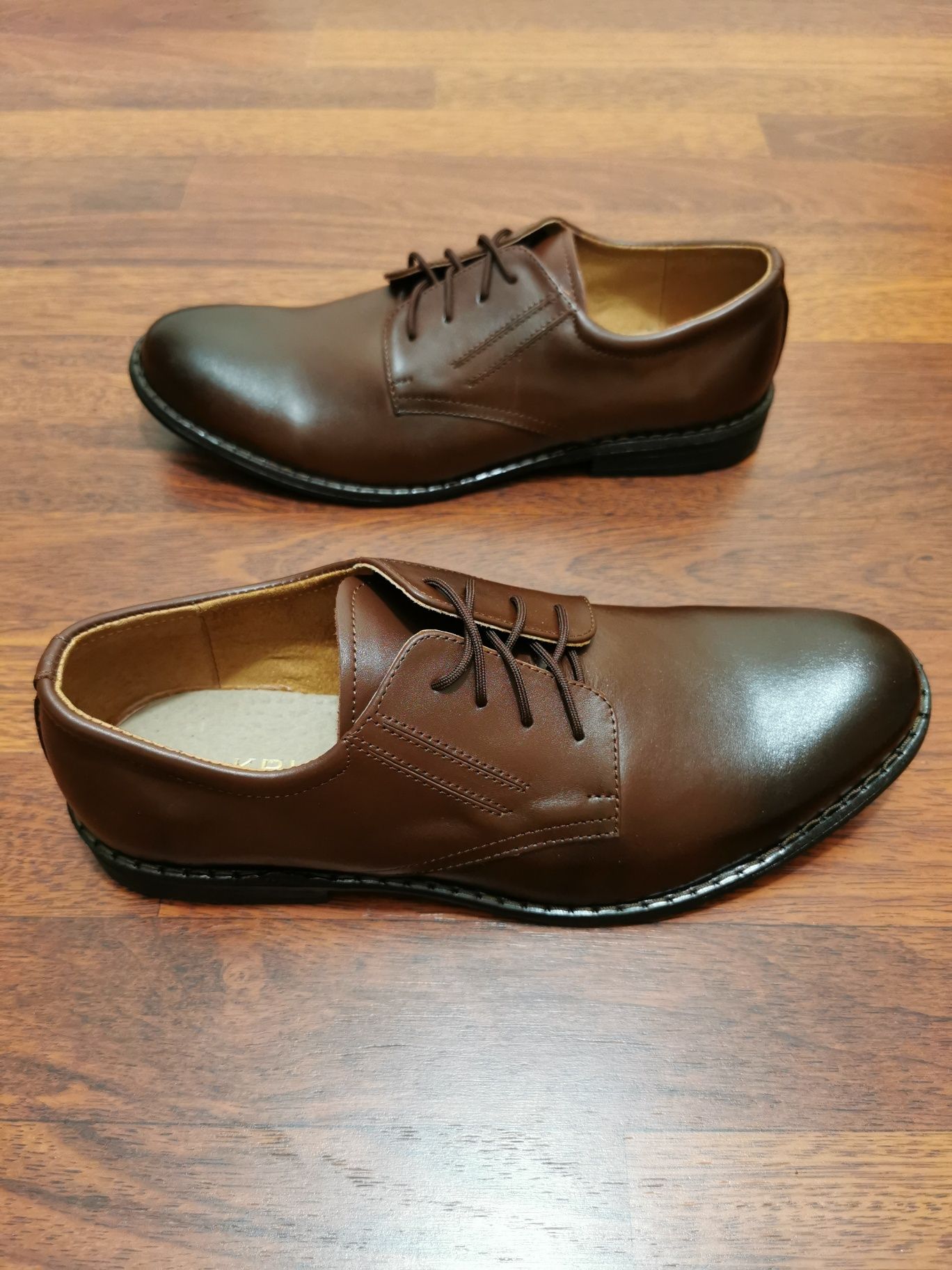 Eleganckie Tęgie Skórzane Wizytowe Półbuty Męskie DW Brąz