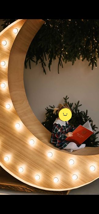 Drewniany Księżyc LED 220 cm, na sesje zdjęciowe, wesela