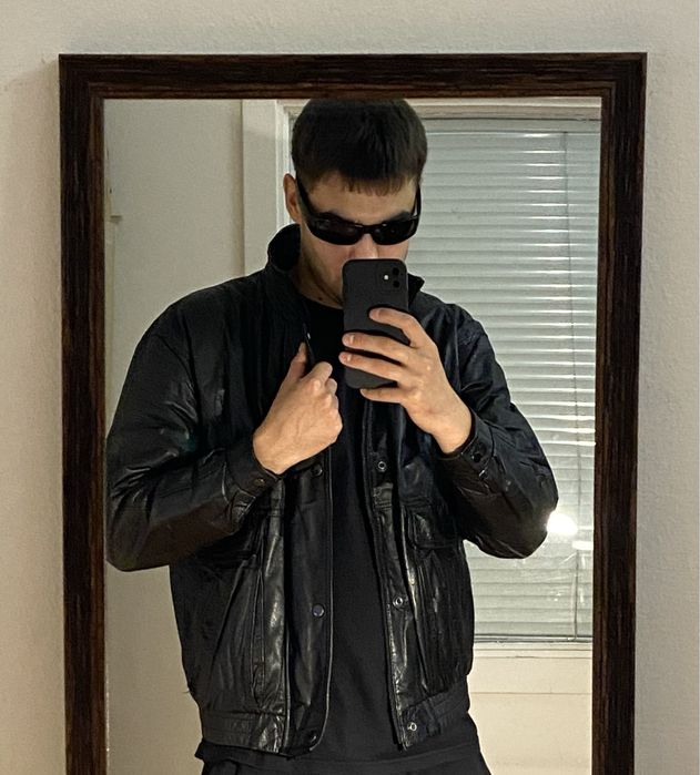 (S) Черная кожанка бомбер MA-1 made in KOREA vintage кожанная куртка