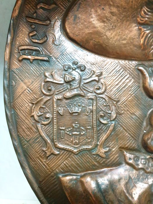 Grande antiga placa em relevo "Petrus Paulus Rubens" em cobre 48 cm