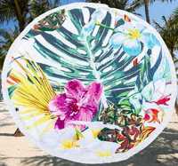Пляжное круглое полотенце "Цветы" 150 см микрофибра