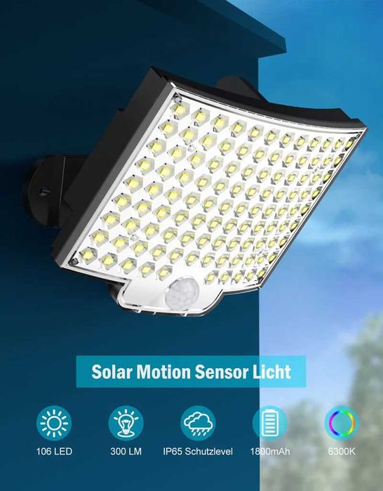 Lampy solarne 106 LED czujnik halogen ruchu zmierzchu do ogrodu garażu
