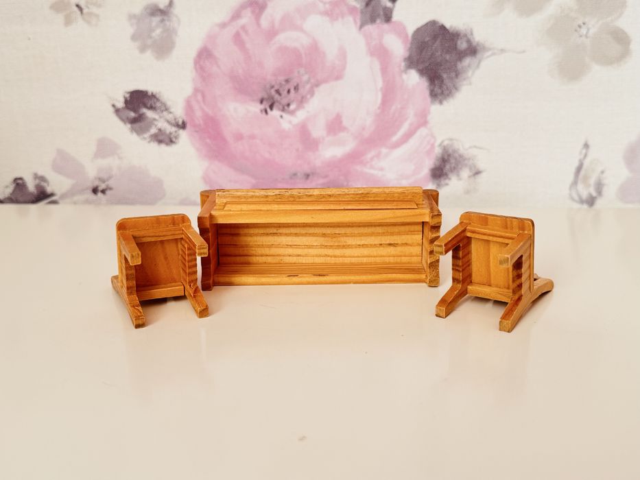 Drewniane mebelki lundby, sofa krzesło, meble do domku dla lalki