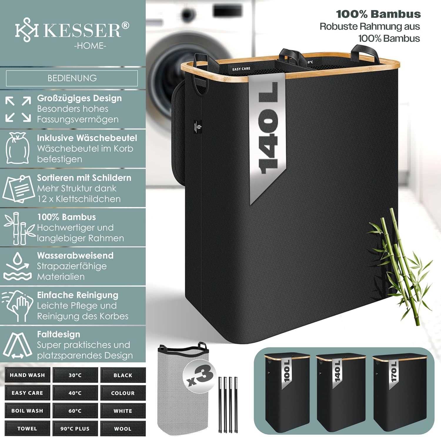 Nowy kosz na pranie/ KESSER sorter 140L / organizer ubrań !4526!