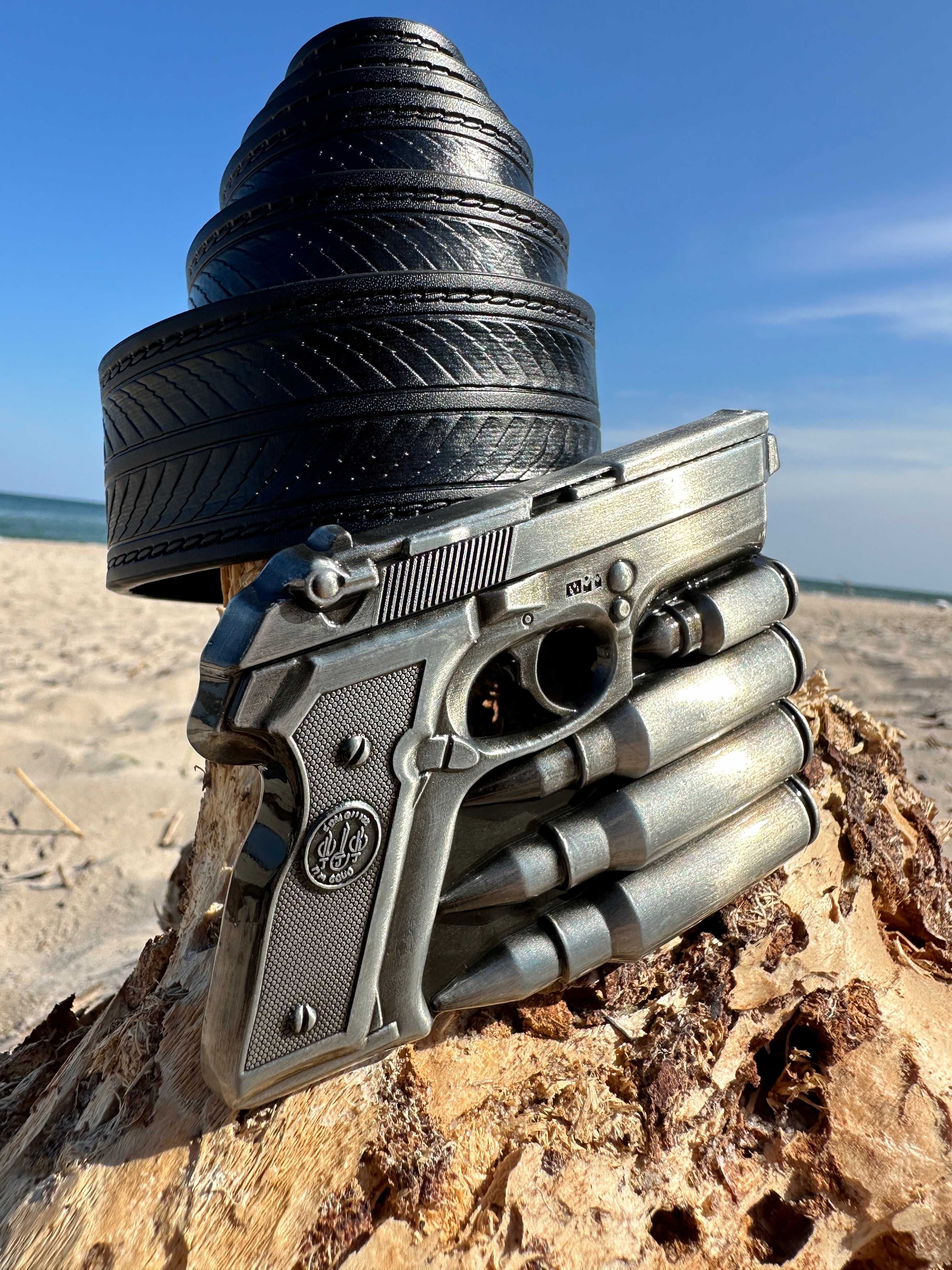 Pasek Skórzany Kowbojski Cowboy Pistolet Bullets Klamra Black Czarny