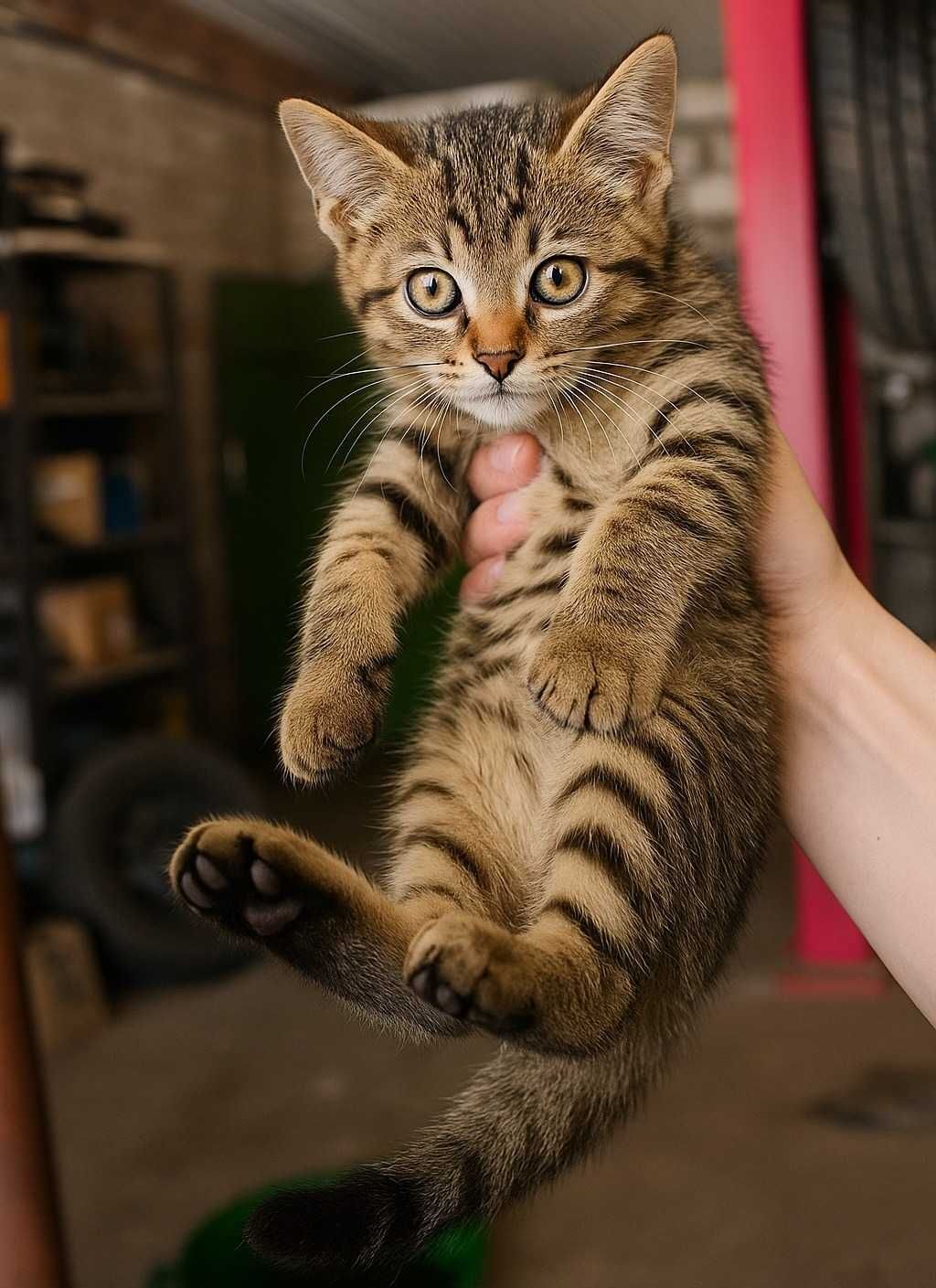 На СТО подкинули маленького двухмесячного котёночка.