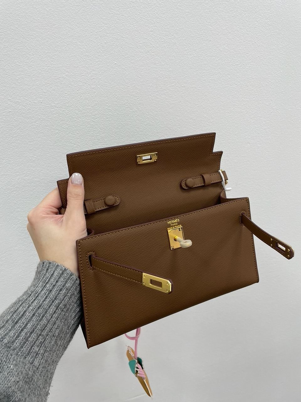 Жіноча сумка Hermes Kelly Pochette Brown/Gold