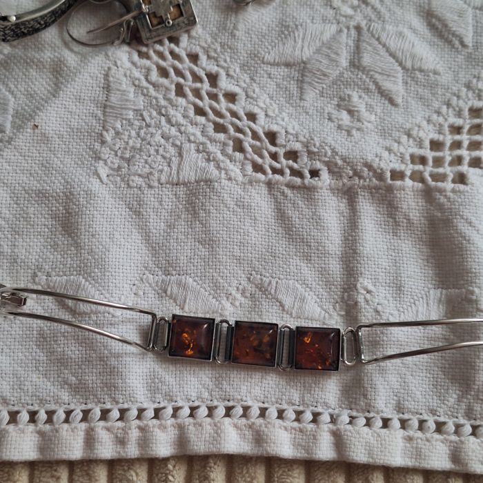 Bransoletka srebrna z bursztynem