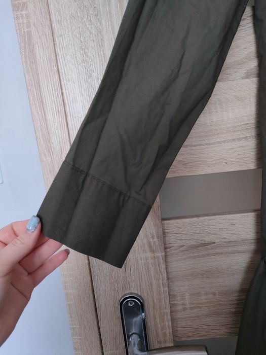 Długa sukienka bawełniana koszulowa rozkloszowana elegancka khaki 38