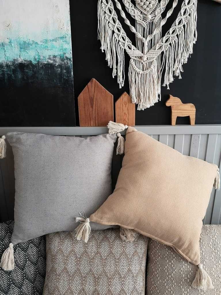 Poszewka na poduszkę jasiek Zoja 40x40 beżowa bawełna chwosty boho