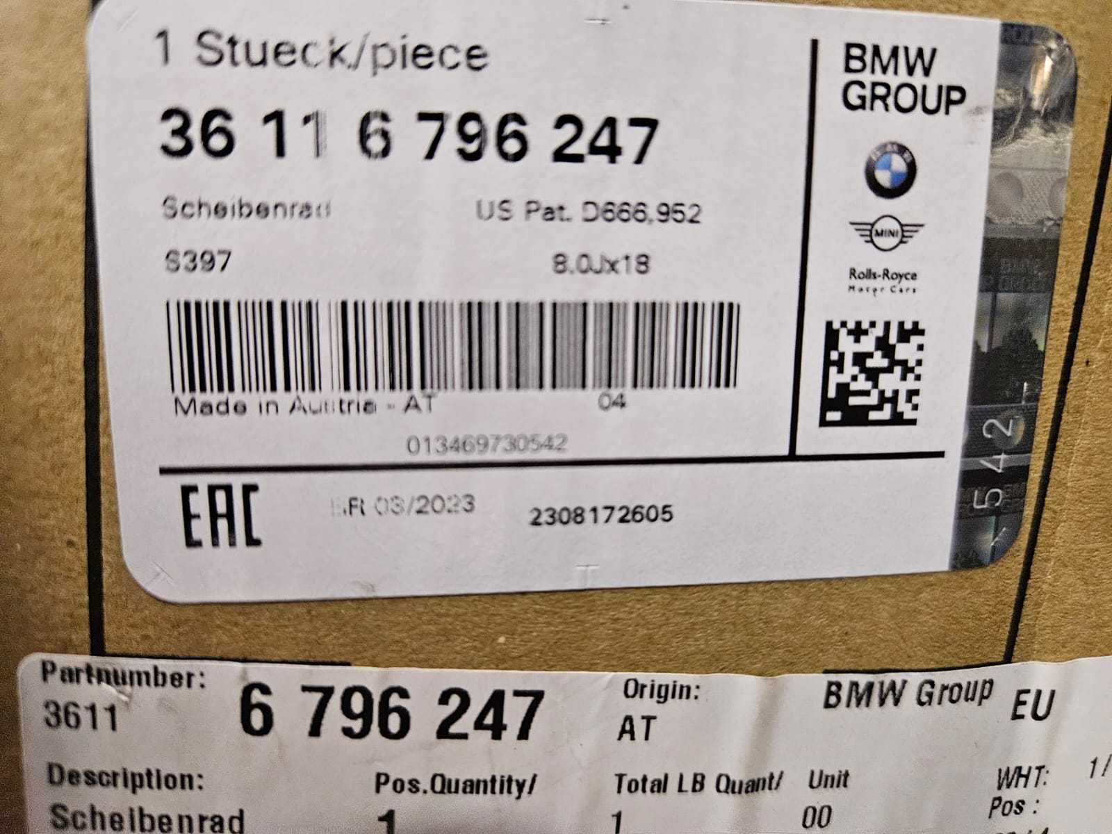 Felga aluminiowa BMW orginalna  nowa 18 cali