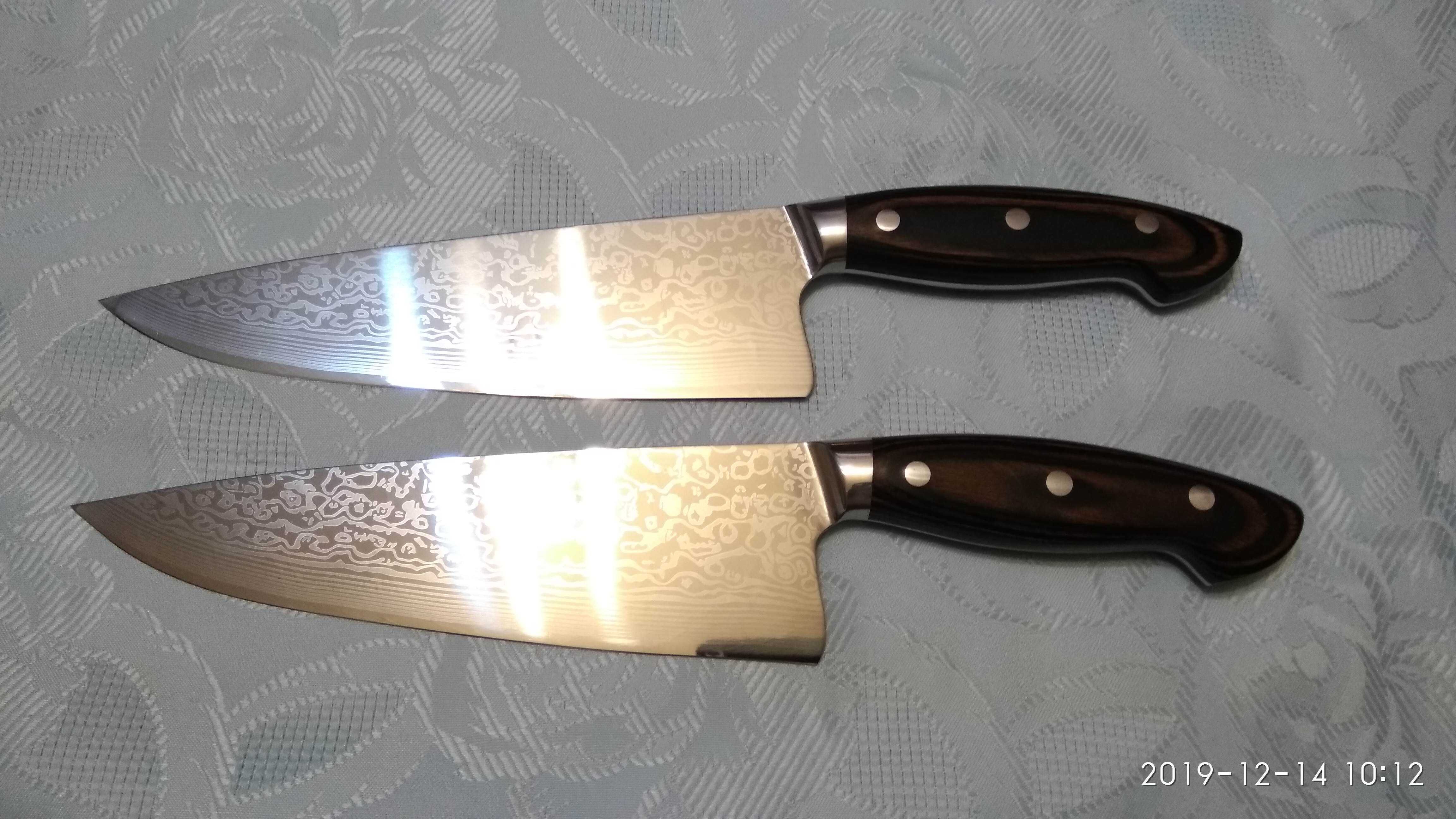 Кухонный Шеф нож полированный с дамасской текстурой (21 см. лезвие)