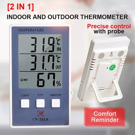 Гигрометр-термометр цифровой 201А с температурным проводом. НОВЫЙ.
