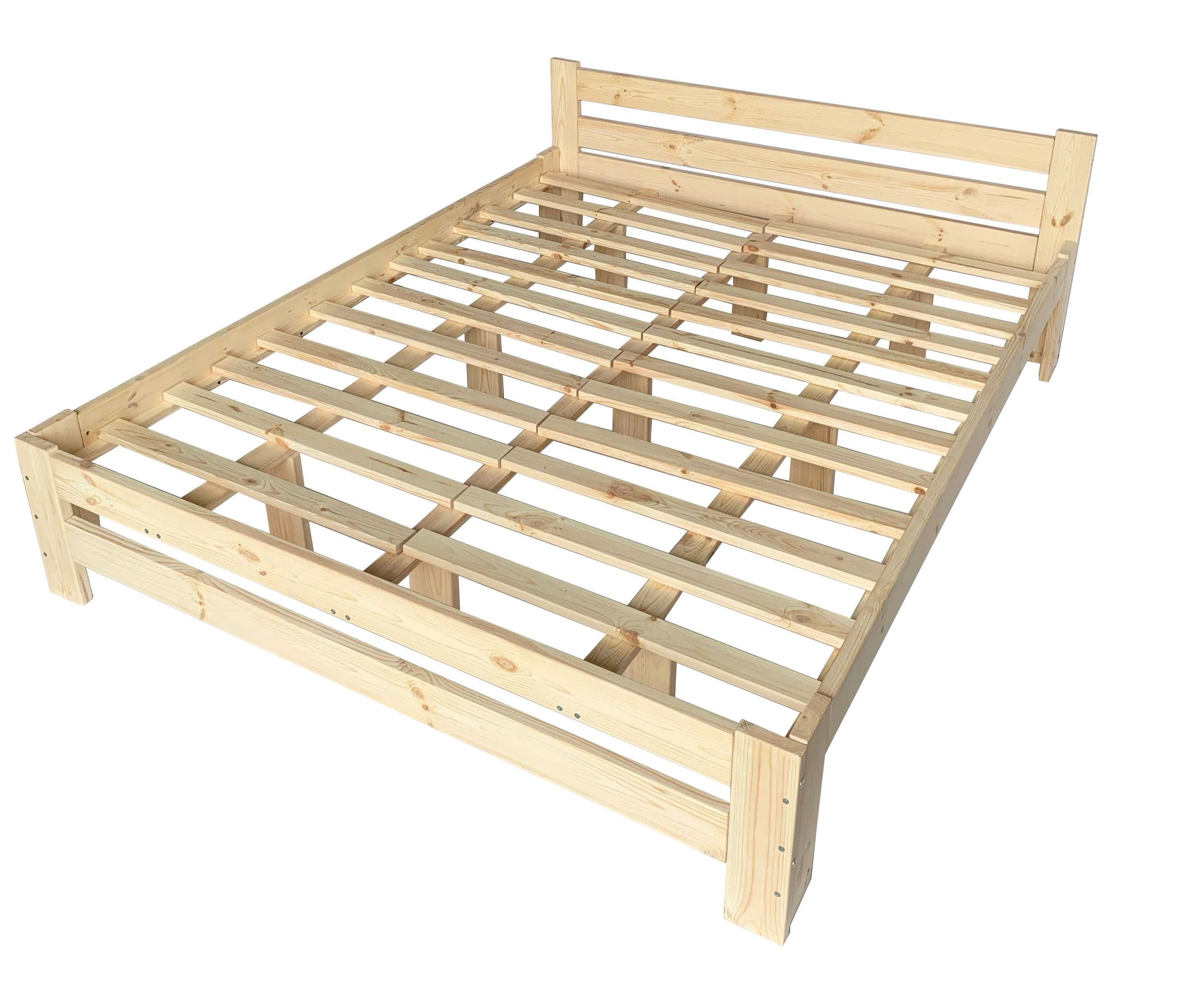 Łóżko 140x200 drewniane sosnowe, potrójne wzmocnienie stelaż 140kg+