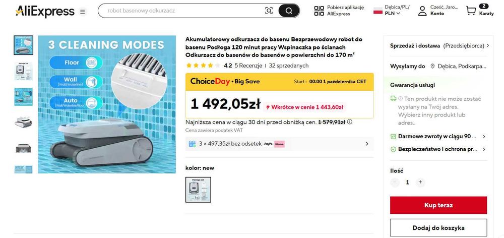 Odkurzacz automatyczny basen nowy