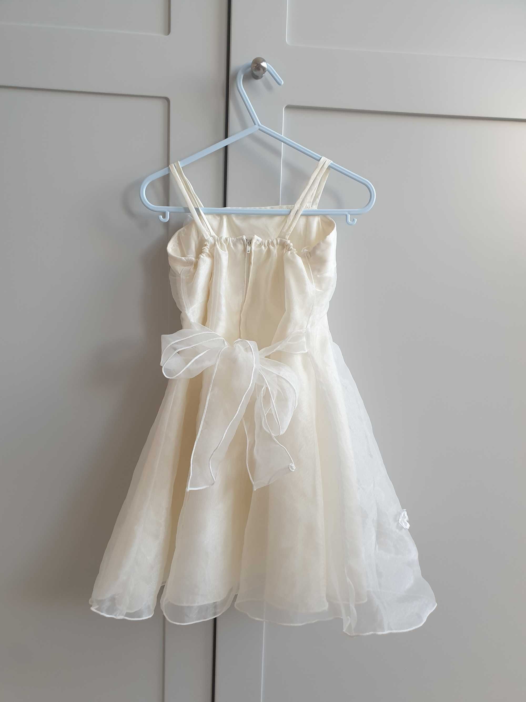 Kremowa sukienka tiulowa haftowana balowa ślub wesele 92 98
