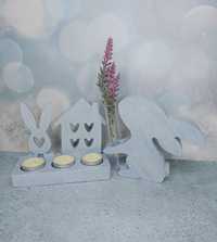 Пасхальний декор декоративний підсвічник та кролик з колбою для квітів