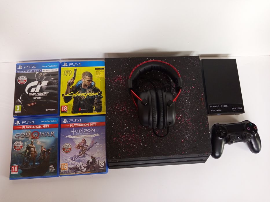 PlayStation 4 PS4 PRO SSD + HDD, słuchawki i gry. CUH-7216B