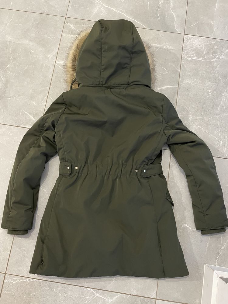 Zara kurtka zimowa parka miś futerko M 38 khaki płaszcz