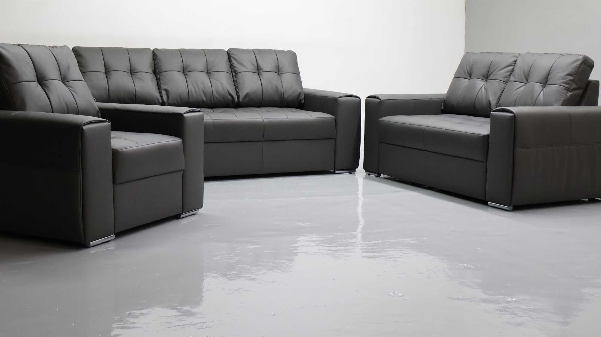 KOMPLET 3+2+1 sofy kanapy zestaw popielata SKÓRA naturalna 6492 w