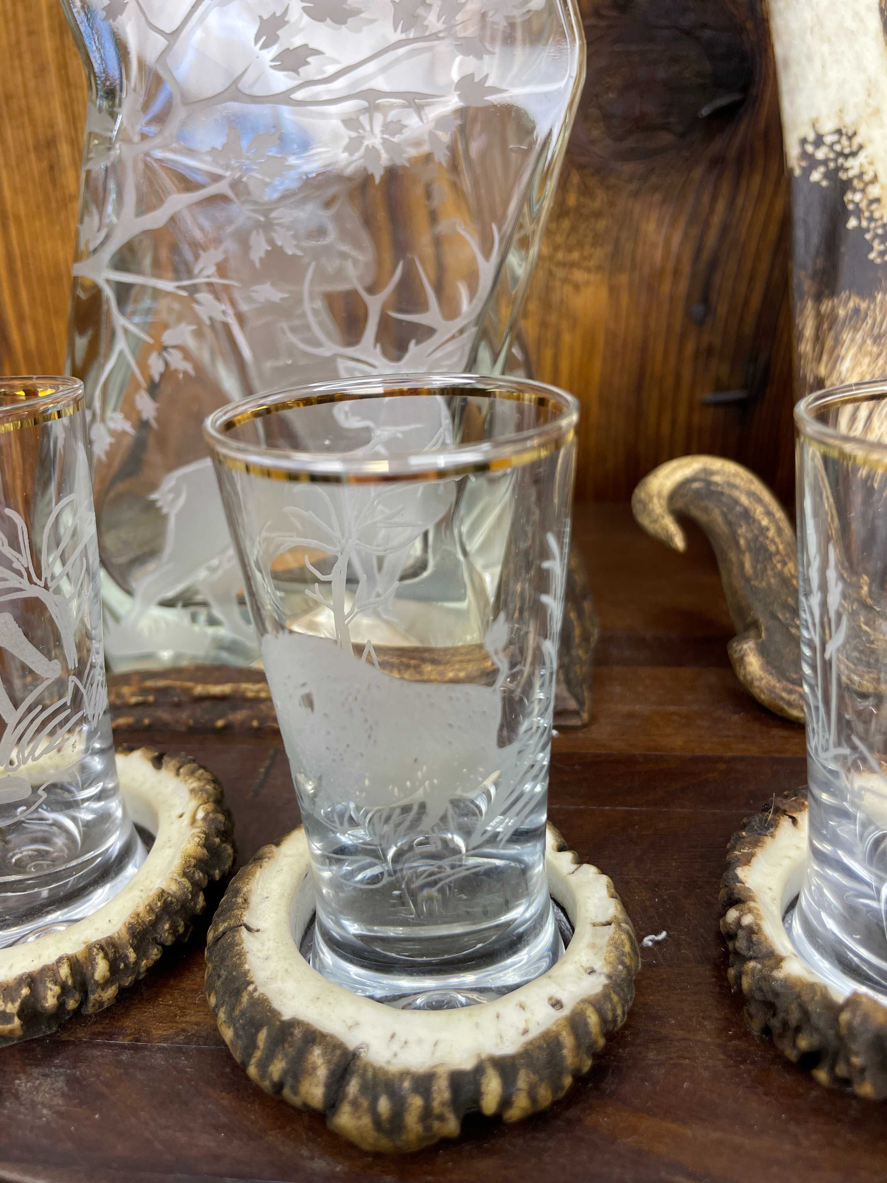 Zestaw karafka + kieliszki jeleń łoś poroże hand made prezent P152
