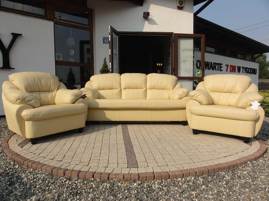 Tajfun - komplet wypoczynkowy, skóra naturalna 100% układ 3+1+1